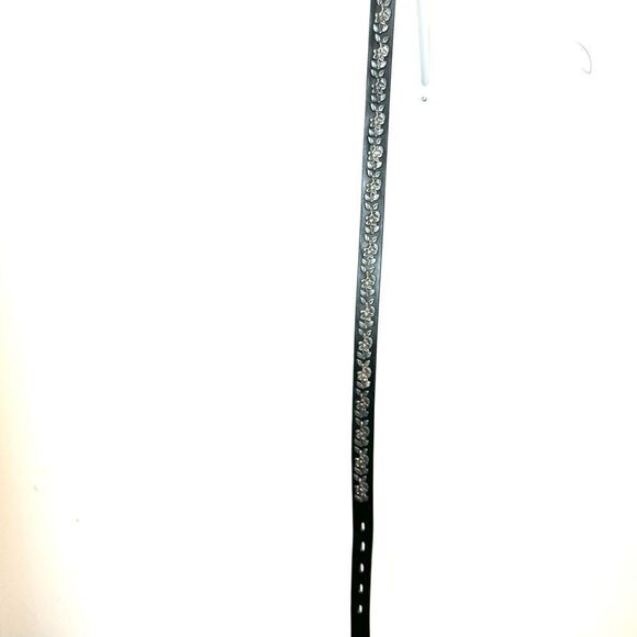 Vintage Silver Flower Embellished Genuine Leather Belt made in Italy. main image 6